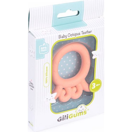 GiliGums Dětské silikonové kousátko Baby Octopus Teether, 3m+, meruňkova, 1 ks