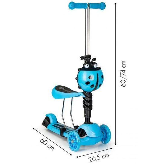 Ecotoys dětská koloběžka Bedrunka modrá se sedátkem a svítícími koly