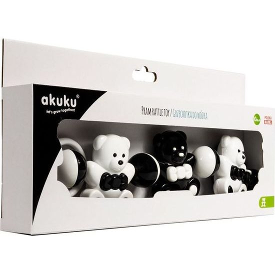 Dětské chrastítko do kočárku Akuku medvídci černobílí, Bílá