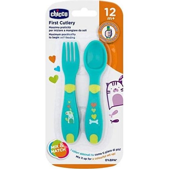 Chicco Lžička - vidlička plast, 12m+ Modrá