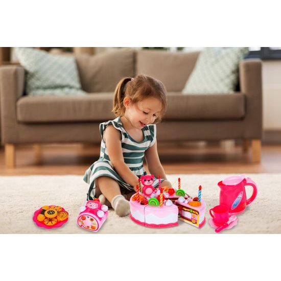 Ecotoys narozeninová sada Dort růžová 80 součástí