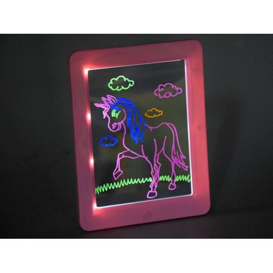 Kreslící LED tabulka s 3D brýlema Glow Drawing růžová