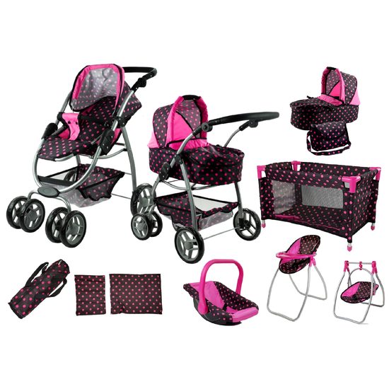 Alice kočárek pro panenky 9v1 černý