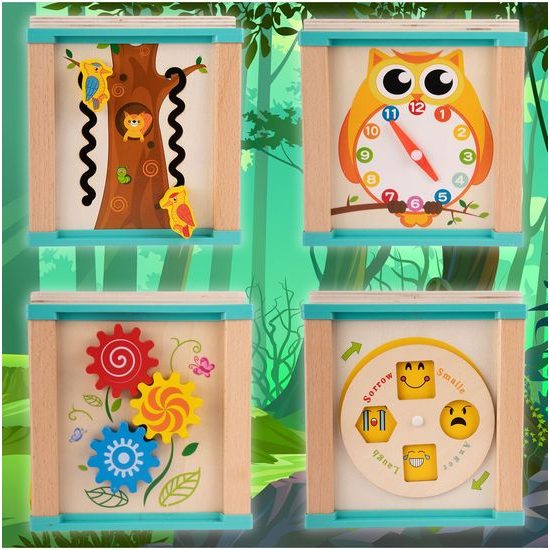 Dřevěná edukační kostka s labyrintem Treasure Cube 5v1