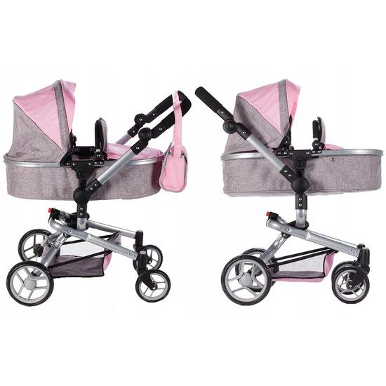 Kombinovaný kočárek pro panenky 2v1 Princess šedo-růžový
