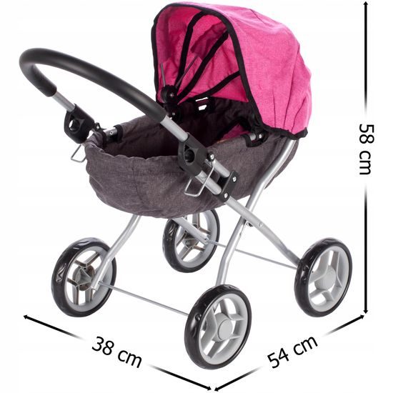 Kočárek pro panenky Princess šedo-růžový