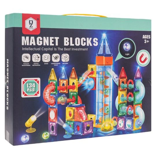 Magnetická svítící stavebnice se skluzavkou Magnet Blocks 134 dílů