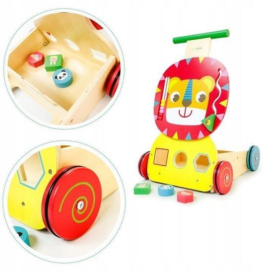 Ecotoys dřevěné edukační chodítko 2v1 Lvíček