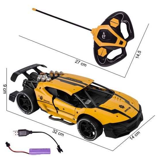 Auto na dálkové ovládání s kouřovým efektem Speed Phantom 1:14 žluté