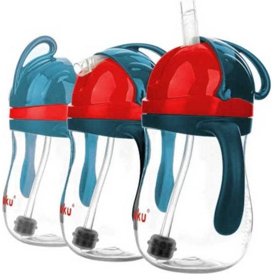 Láhev na vodu s brčkem a závažím modro-červená