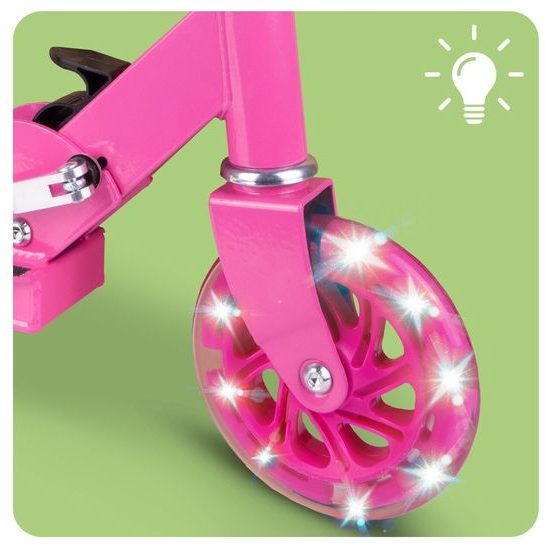 Dětská skládací koloběžka s hliníkovým rámem a svítícími koly - růžová