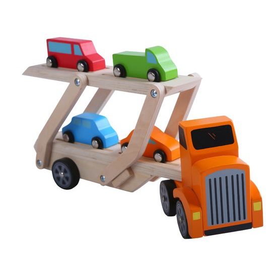 Ecotoys dřevěné autíčko Odtahovka + 4 autíčka