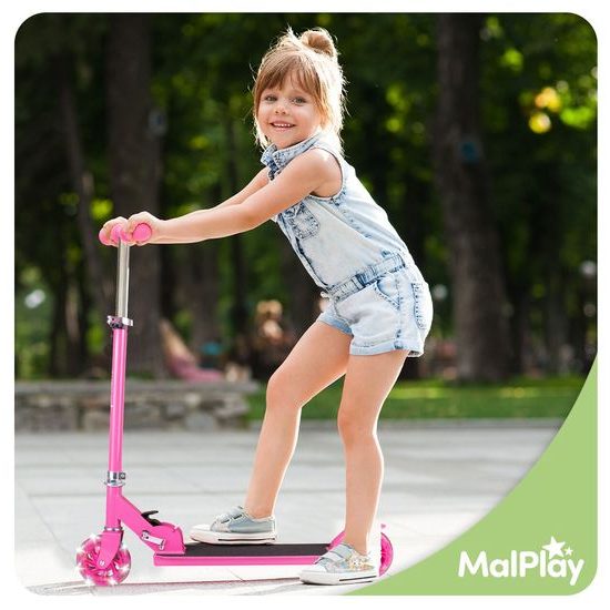 Dětská skládací koloběžka s hliníkovým rámem a svítícími koly - růžová