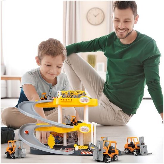 Parkovací garáž na baterie se stavebními stroji Construction Parking