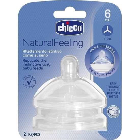 Chicco Dudlík na láhev Natural Feeling silikon na kaši 2ks, 6m+