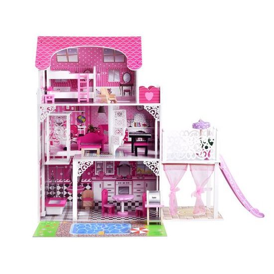 Drevený XXL domček pre bábiky so šmýkačkou a LED osvetlením rezidencia Stefany