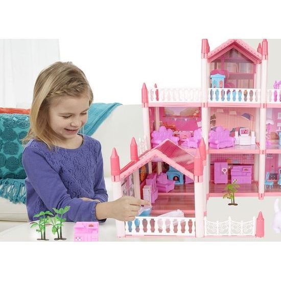 Domeček pro panenky Beautiful Home s příslušenstvím - růžový