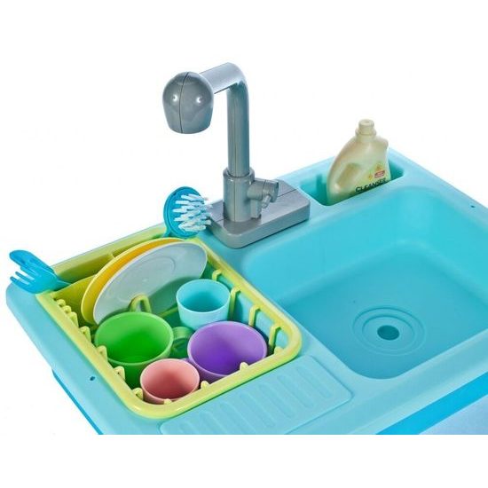 Dětský dřez s tekoucí vodou a nádobím Wash Up modrý