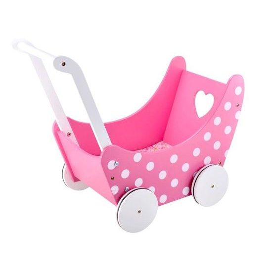 Majlo Toys dětské dřevěné chodítko kočárek pro panenky Retro