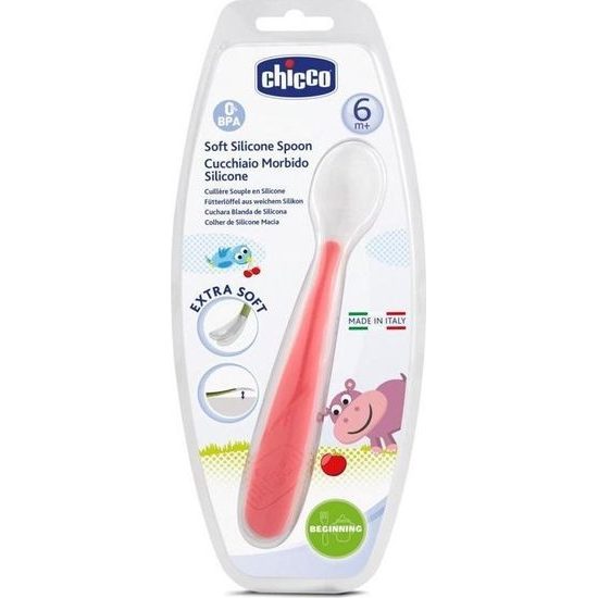 CHICCO Lžička silikon Soft červená 6m+