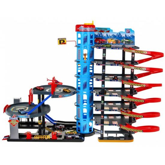 POŠKOZENÝ OBAL Parkovací XXL garáž s výtahem + 10 autíček Mega Parking