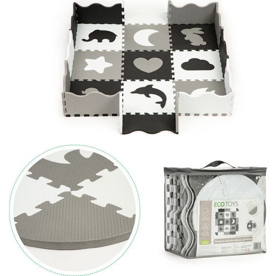 Ecotoys XXL pěnová puzzle hrací deka Happy Gray