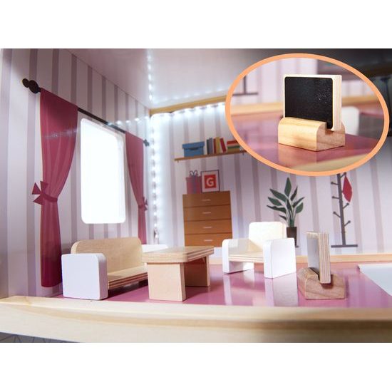 Dřevěný 2 patrový domeček pro panenky s LED osvětlením rezidence Grace