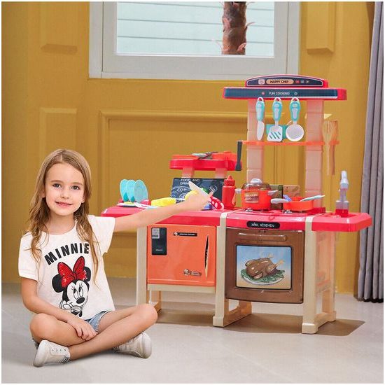 Velká dětská kuchyňka s tekoucí vodou, zvuky a světly Simulation Kitchen - růžová