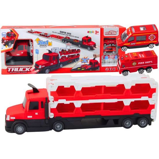 Odtahové vozidlo Závodní dráha 211 cm 2v1 světla, zvuky, značky, autíčka Hasiči