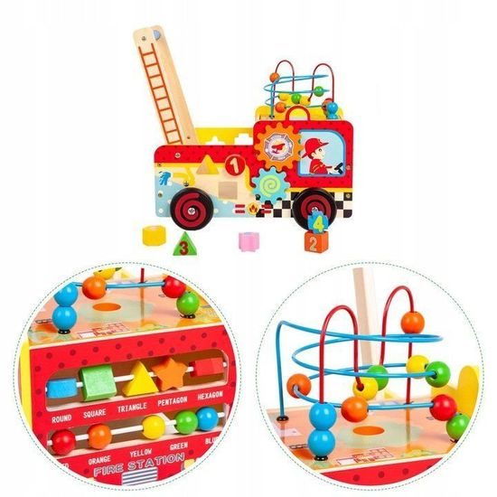 Ecotoys dřevěné multifunkční chodítko Požární auto