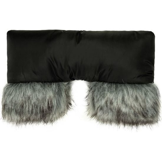 Rukávník na kočárek s kožešinou černý