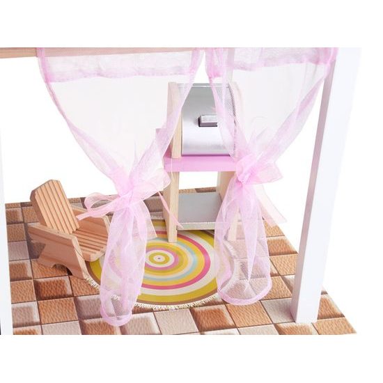 Dřevěný XXL domeček pro panenky se skluzavkou a LED osvětlením rezidence Nadia