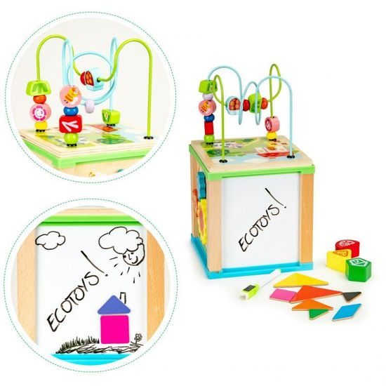 Ecotoys dřevěná edukační kostka s labyrintem Mouse Cube 5v1