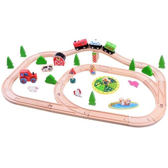 Majlo Toys dřevěná vláčkodráha Wooden Train 50 dílků