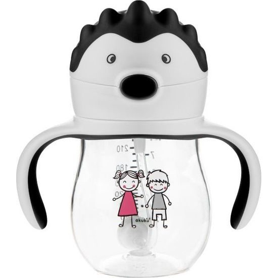 Akuku Dětská kouzelná láhev s brčkem a závažím šedá, 250 ml