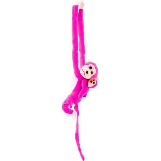 Plyšová opice s miminkem tmavě růžová 90 cm