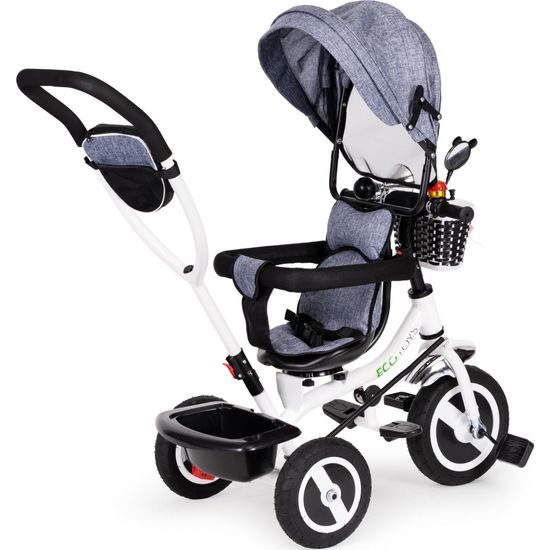 Ecotoys dětská tříkolka s otočným sedadlem šedá - gumová kola