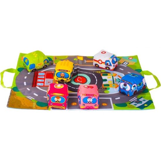 Haunger měkká autíčka s podložkou Cars in Town - 6 kusů
