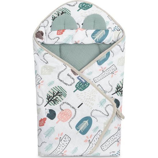 Mušelínová zavinovačka s kapuci do sedačky, Ježek, mátová