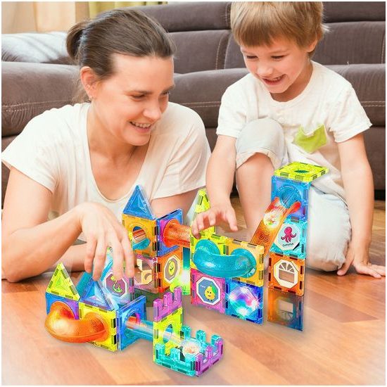 Magnetická svítící stavebnice se skluzavkou Light Magnetic 75 dílů