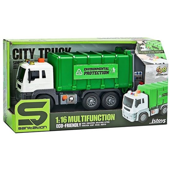 Popelářské auto pro děti se světly a zvuky City Truck 1:16 - zelené