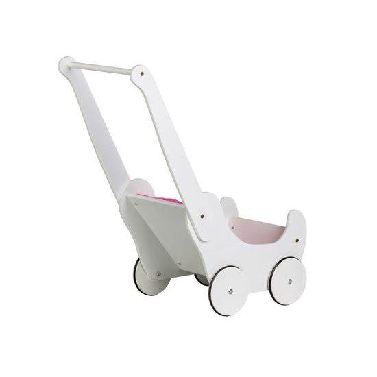 Ecotoys dětské dřevěné chodítko kočárek Bílé