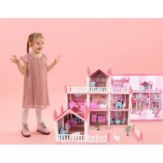 Domeček pro panenky Beautiful Home s příslušenstvím - růžový