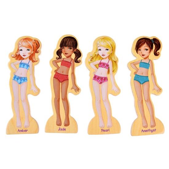 Dřevěná magnetická ukládačka se 4 modelkami Fashion Dress-Up