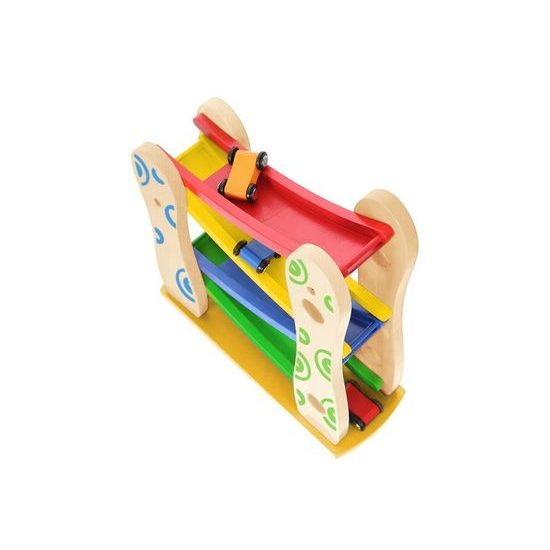 Ecotoys dřevěná skluzavka se 3 autíčky