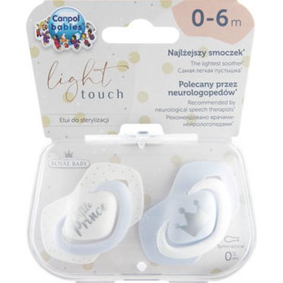 Canpol Babies Canpol Babies 2 ks symetrických silikonových dudlíků, 0-6m, Little prince, modré