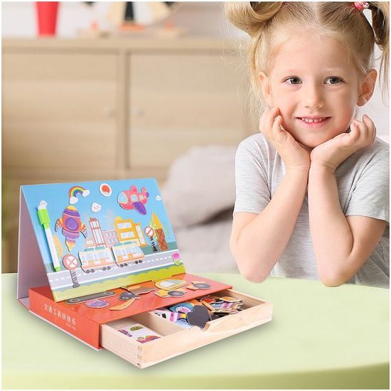 Dřevěná magnetická ukládačka Dopravní prostředky - 94 kusů