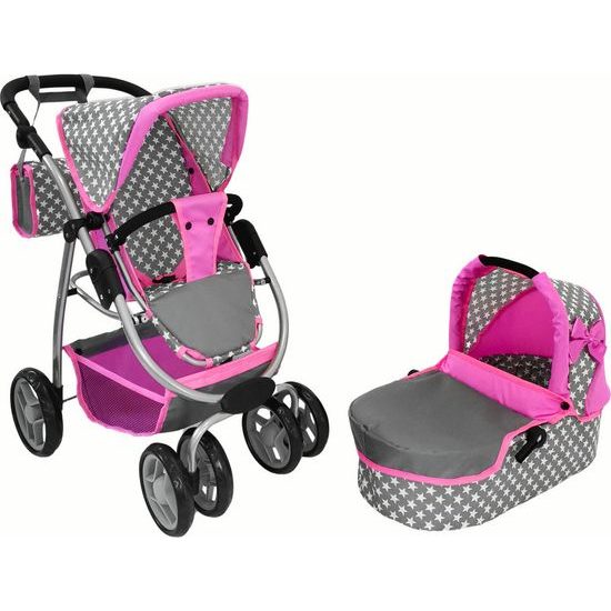 Alice velký sportovní kočárek pro panenky 3v1 - 9662 šedo-růžový