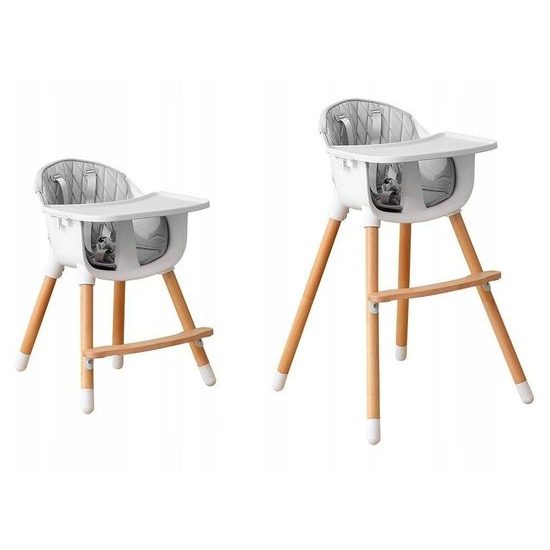 Ecotoys dřevěná jídelní židlička 2v1 šedá