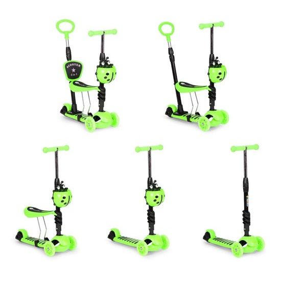 Ecotoys dětská koloběžka se svítícími koly Bedrunka zelená 5v1